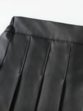 Girls Fashionable High Waist Pleated PU Leather Skirt with Built-in Safety Shorts - Perfect Party & K-pop Inspired Gift for Trendsetters