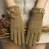 Solid Color Bow Decor Gloves Stylish Fleece Warm Touch Screen Gloves Winter Outdoor Driving Coldproof Gloves