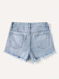 greatnfb Raw Trim Ripped Holes Denim Shorts, Button Zipper Closure Leisure Fashion Denim Shorts For Summer, Women's Denim Jeans & Clothing