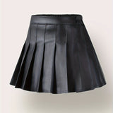 Girls Fashionable High Waist Pleated PU Leather Skirt with Built-in Safety Shorts - Perfect Party & K-pop Inspired Gift for Trendsetters