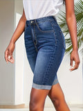 greatnfb Roll Up Trim Washed Denim Shorts, Slant Pocket Mid-stretch Streetwear Stylist Denim Shorts, Women's Denim Jeans & Clothing