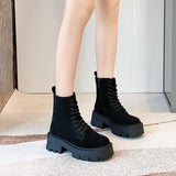 GREATBFB Martin Boots for Women  Autumn and Winter New Thick-Soled Leather Short Boots British Suede Leather Fashion All-Matching Motorcycle Boots