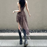 2025 style popular summer new women's clothing brown black and white pattern irregular skirt design dress