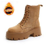 GREATBFB Martin Boots for Women  Autumn and Winter New Thick-Soled Leather Short Boots British Suede Leather Fashion All-Matching Motorcycle Boots