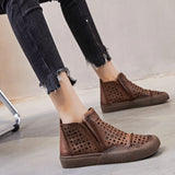 GREATNFB Ccvv Spring New Retro Handmade Genuine Leather Square Toe Leisure Boots Hole Hollow-out Ankle Boots Breathable Cowhide Boots