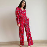 GREATNFB 2025 2021 autumn and winter pajamas cotton silk leopard print long-sleeved suit women's comfortable trousers loose Christmas and New Year women's loungewear