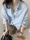 cotton and linen striped shirt women's long sleeves spring and summer Korean linen shirt thin loose jacket sunscreen top