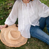 2025 spring and summer new Popularan women's clothing crew neck embroidered lace belt waist linen white dress