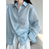 Luxi Korean niche striped shirt women's  spring and summer new  relaxation light and thin sunscreen cardigan 7092