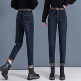 High Waist Daddy Jeans for Women 2025 New Autumn and Winter Velvet Padded Slimming Loose Cropped Harem Tappered Pants