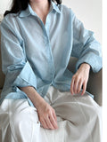 Luxi Korean niche striped shirt women's  spring and summer new  relaxation light and thin sunscreen cardigan 7092