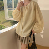 Spring New Japanese and Korean Casual Lazy Linen Blended Top Premium Sense Sleeve Thin Blouse Shirt Women