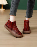 GREATNFB Ccvv Spring New Retro Handmade Genuine Leather Square Toe Leisure Boots Hole Hollow-out Ankle Boots Breathable Cowhide Boots