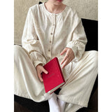 Luxi, national style contrasting color cotton and linen three-dimensional jacquard shirt women's spring new loose design top 8725