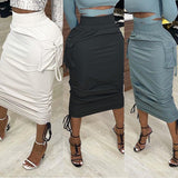 GREATNFB Cross-Border New EBay  Foreign Trade European and American Women's Clothing Fashion Solid Color High Waist Pleated Tie Pencil Skirt