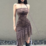 2025 style popular summer new women's clothing brown black and white pattern irregular skirt design dress