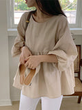Korean version of age-reducing doll shirt cotton and linen top lantern sleeve shirt women's summer thin design sense niche loose shirt