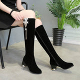 GREATBFB Autumn and Winter New Boots Chunky Heel High Heel Matte Leather Women's Boots Side Zipper Fleece-lined Warm High Tube Stovepipe Boots Women