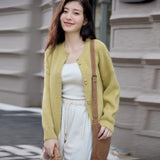 Simple metal buckle sweater cardigan women's spring and autumn new basic soft waxy jacket single-breasted long-sleeved knitted sweater
