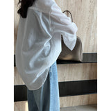 Luxi Korean niche striped shirt women's  spring and summer new  relaxation light and thin sunscreen cardigan 7092
