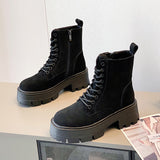 GREATBFB Martin Boots for Women  Autumn and Winter New Thick-Soled Leather Short Boots British Suede Leather Fashion All-Matching Motorcycle Boots