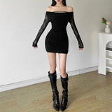 2025 style popular autumn new women's clothing tight pleated design transparent lace rotator sleeve hip wrap dress