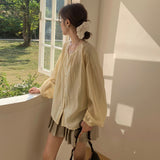 Spring New Japanese and Korean Casual Lazy Linen Blended Top Premium Sense Sleeve Thin Blouse Shirt Women