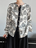 Luxi, national style contrasting color cotton and linen three-dimensional jacquard shirt women's spring new loose design top 8725