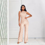 2025 women's clothing INS sleeveless fashion autumn and winter onesie  New high-waisted sequined women's jumpsuit women