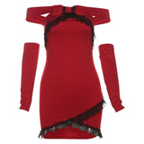 2025 style popular autumn new women's clothing unique off-the-shoulder design tight style red sleeve dress