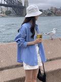 Blue shirt women's spring and autumn design sense niche shirt casual jacket loose lazy wind outside with long-sleeved top