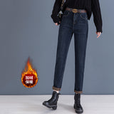 High Waist Daddy Jeans for Women 2025 New Autumn and Winter Velvet Padded Slimming Loose Cropped Harem Tappered Pants