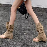 GREATNFB In Stock Oh  New Summer Boots Flip-Toe Boots Flip-Flops Sandal Boots Sandals Flat Height Increasing Insole Pile Style Boots Short Boots