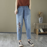 8823-29 Elastic Waist Embroidered Stretch Jeans for Women Western Style Youthful-Looking Summer New Casual Slimming Cropped Pants