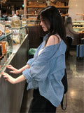 Blue Sunscreen Plaid Shirt Women's Summer Korean Loose Lazy Wind Long Sleeve Thin Cardigan Casual Jacket Top