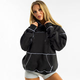 ANTMVSK24TP373 2025 New women's clothing autumn new casual trend hooded drawstring loose lock edge sweater top