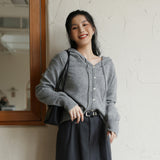Hooded drawstring wool sweater spring new Japanese and Korean casual cardigan top long-sleeved V-neck 100% wool knitted sweater