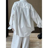 Luxi, minimalist and versatile pure cotton long-sleeved shirt  spring new stacked lapel top jacket 8693