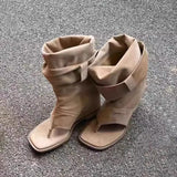 GREATNFB In Stock Oh  New Summer Boots Flip-Toe Boots Flip-Flops Sandal Boots Sandals Flat Height Increasing Insole Pile Style Boots Short Boots