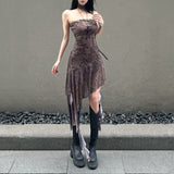 2025 style popular summer new women's clothing brown black and white pattern irregular skirt design dress