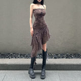 2025 style popular summer new women's clothing brown black and white pattern irregular skirt design dress