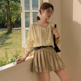 Spring New Japanese and Korean Casual Lazy Linen Blended Top Premium Sense Sleeve Thin Blouse Shirt Women