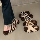 2025  Thick-soled belt buckle fashionable outer wear fluffy shoes women's shoes popular new autumn and winter sheep curly fluff cotton slippers