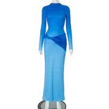 GREATNFB D24DS454 2025 women's clothing autumn new temperament long sleeves kinked pleats gradual change slim high waist long dress