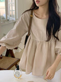 Korean version of age-reducing doll shirt cotton and linen top lantern sleeve shirt women's summer thin design sense niche loose shirt