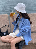 Blue shirt women's spring and autumn design sense niche shirt casual jacket loose lazy wind outside with long-sleeved top
