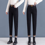 High Waist Daddy Jeans for Women 2025 New Autumn and Winter Velvet Padded Slimming Loose Cropped Harem Tappered Pants