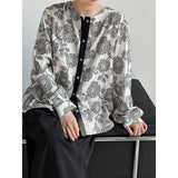 Luxi, national style contrasting color cotton and linen three-dimensional jacquard shirt women's spring new loose design top 8725