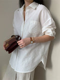Cotton and linen sunscreen long-sleeved white shirt women's 2020 spring and autumn new Hong Kong style loose top versatile Korean version shirt