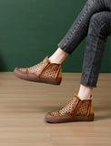 GREATNFB Ccvv Spring New Retro Handmade Genuine Leather Square Toe Leisure Boots Hole Hollow-out Ankle Boots Breathable Cowhide Boots